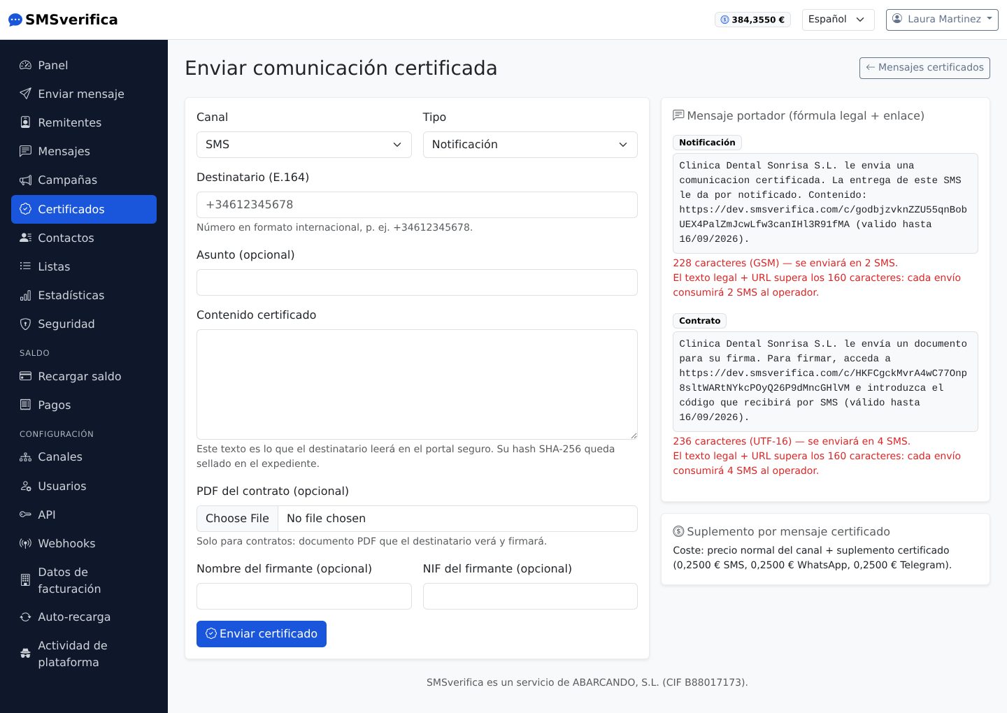 Enviar certificado