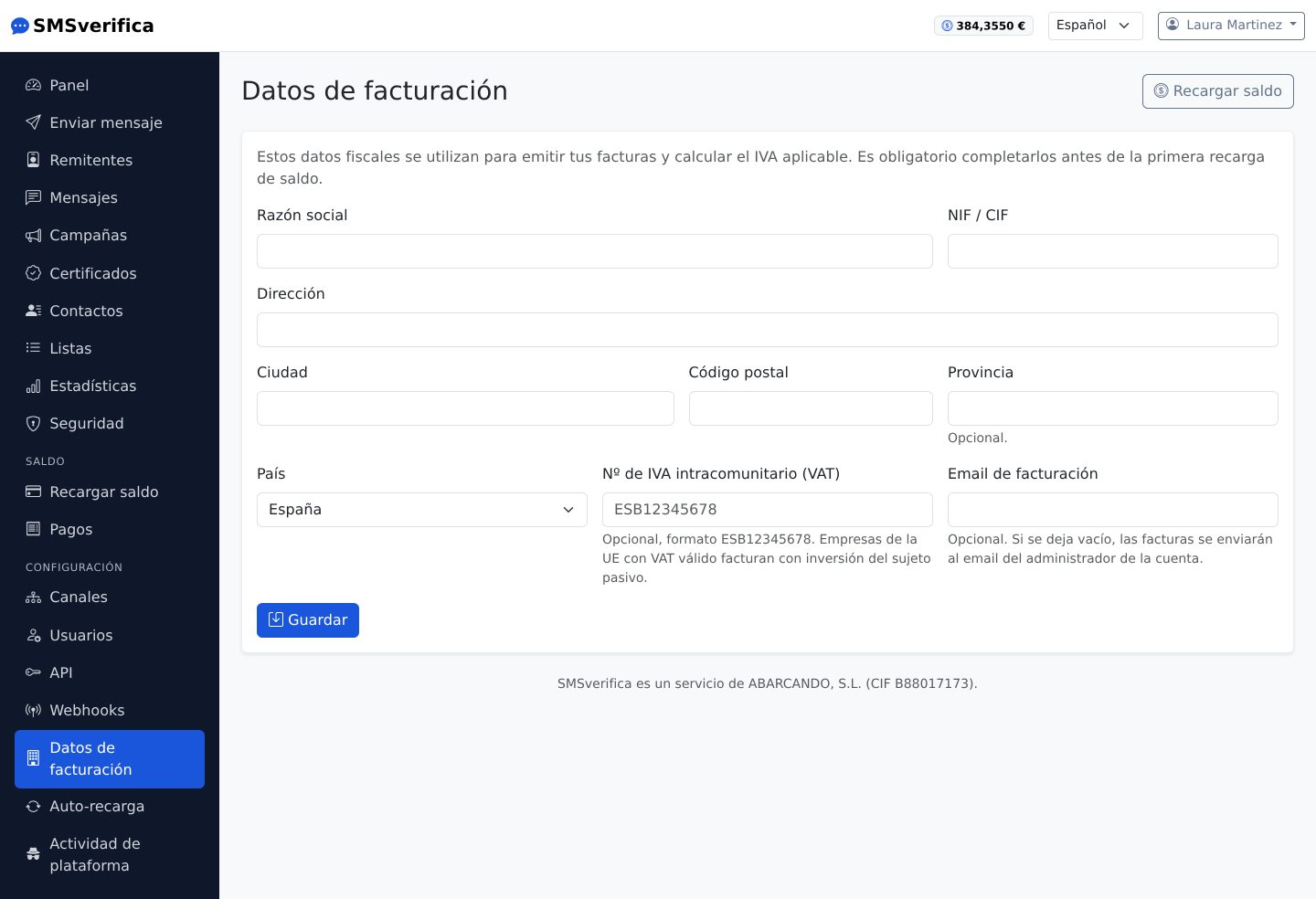 Datos de facturación
